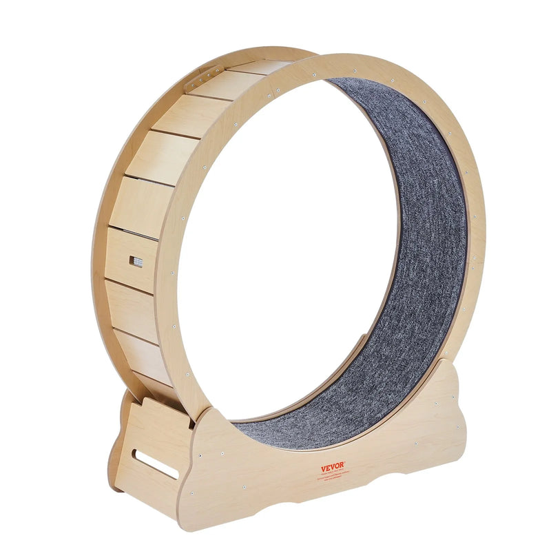 VEVOR koka kaķu skriešanas ritenis ar noņemamu paklāju un rotaļlietu, 110 cm liels trenažieris skriešanai, iešanai un treniņiem telpās, piemērots vairumam kaķu, dzeltens