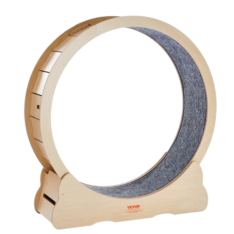 VEVOR koka kaķu skriešanas ritenis ar noņemamu paklāju un rotaļlietu, 110 cm liels trenažieris skriešanai, iešanai un treniņiem telpās, piemērots vairumam kaķu, dzeltens