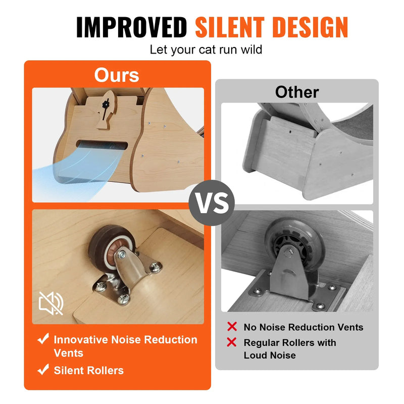 VEVOR koka kaķu skriešanas ritenis ar noņemamu paklāju un rotaļlietu, 110 cm liels trenažieris skriešanai, iešanai un treniņiem telpās, piemērots vairumam kaķu, dzeltens