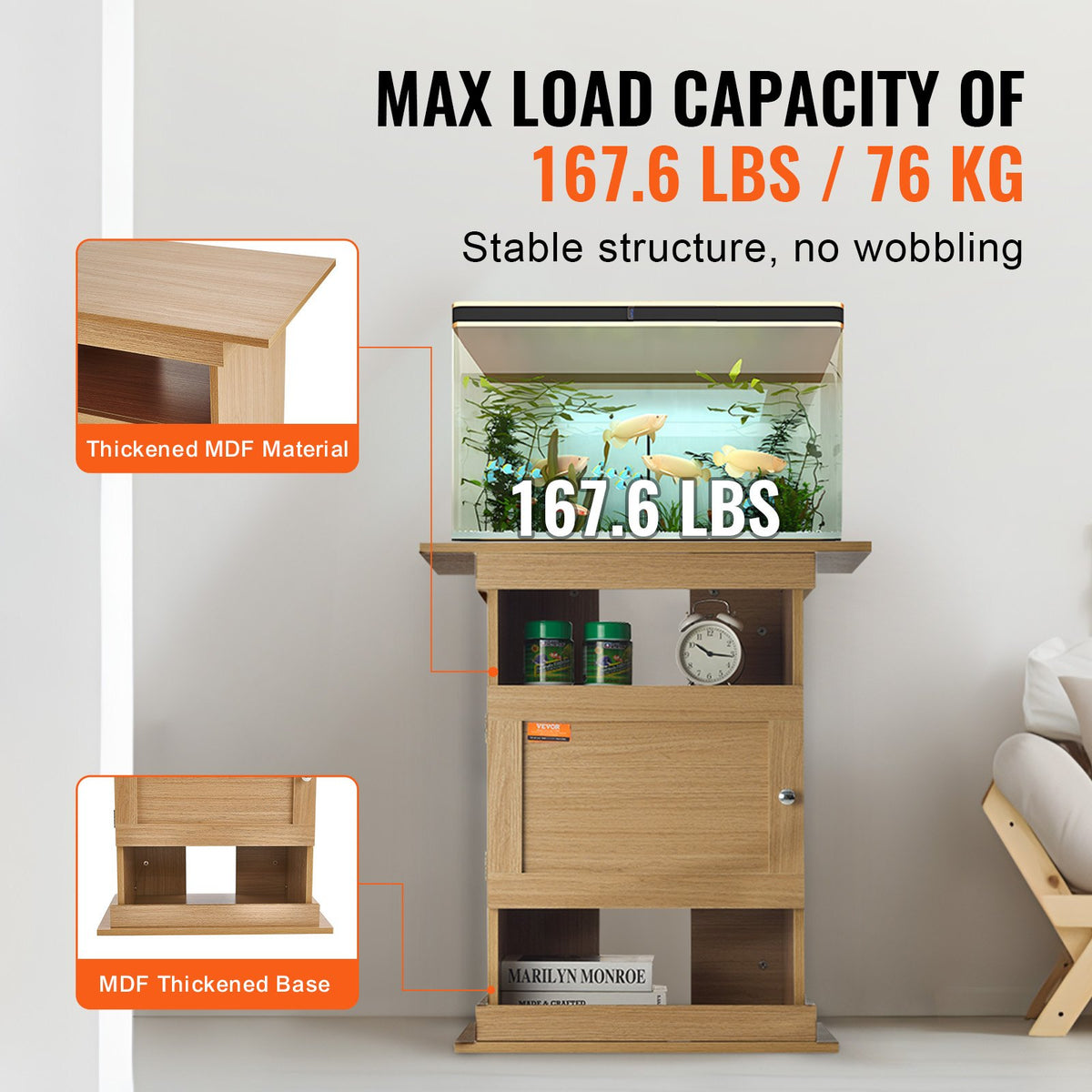 VEVOR akvaariumialus kapi ja hoiuruumiga, MDF, 75 l, hele puit