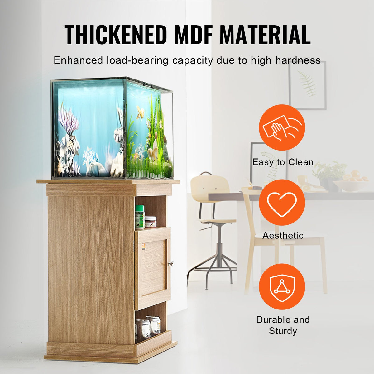 VEVOR akvaariumialus kapi ja hoiuruumiga, MDF, 75 l, hele puit