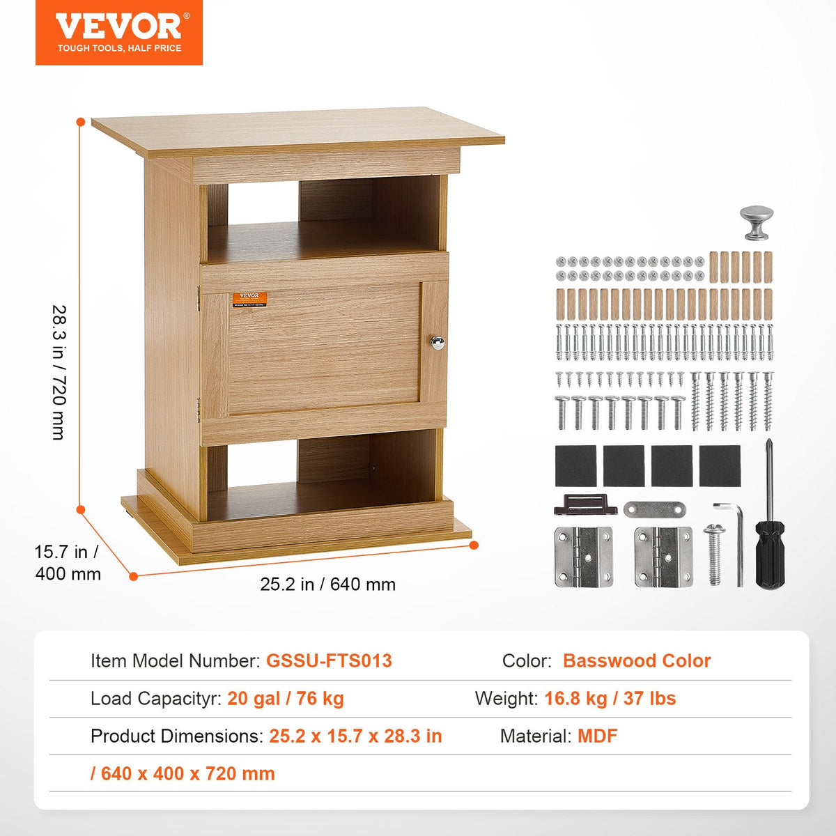VEVOR akvaariumialus kapi ja hoiuruumiga, MDF, 75 l, hele puit