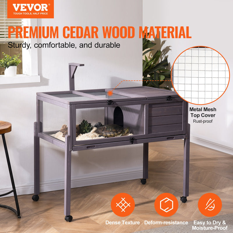 VEVOR koka bruņurupuču mājiņa ar ritenīšiem lietošanai iekštelpās un ārā - piemērota arī čūskām