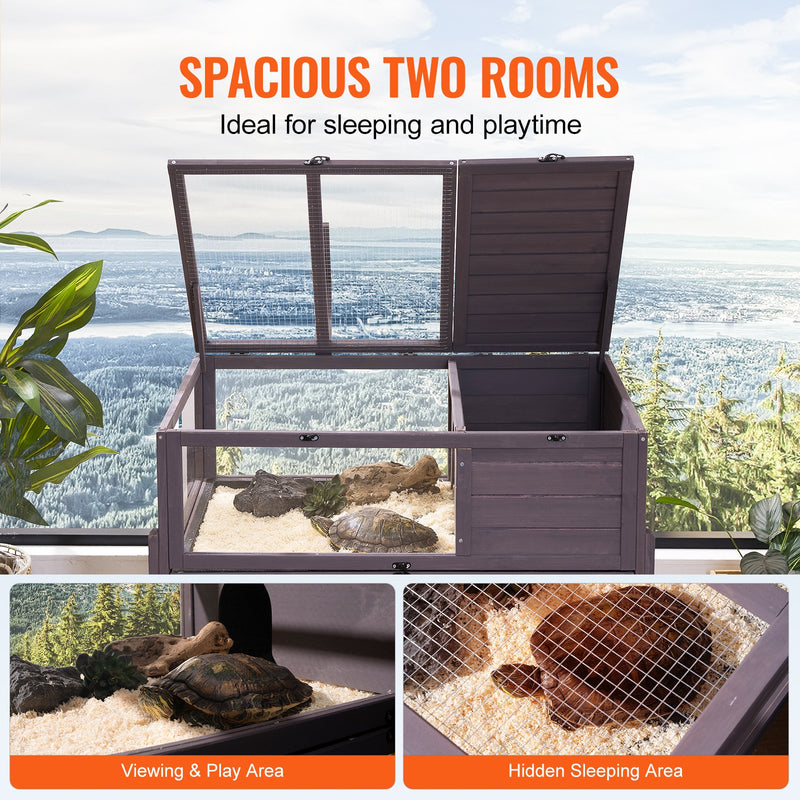 VEVOR koka bruņurupuču mājiņa ar ritenīšiem lietošanai iekštelpās un ārā - piemērota arī čūskām