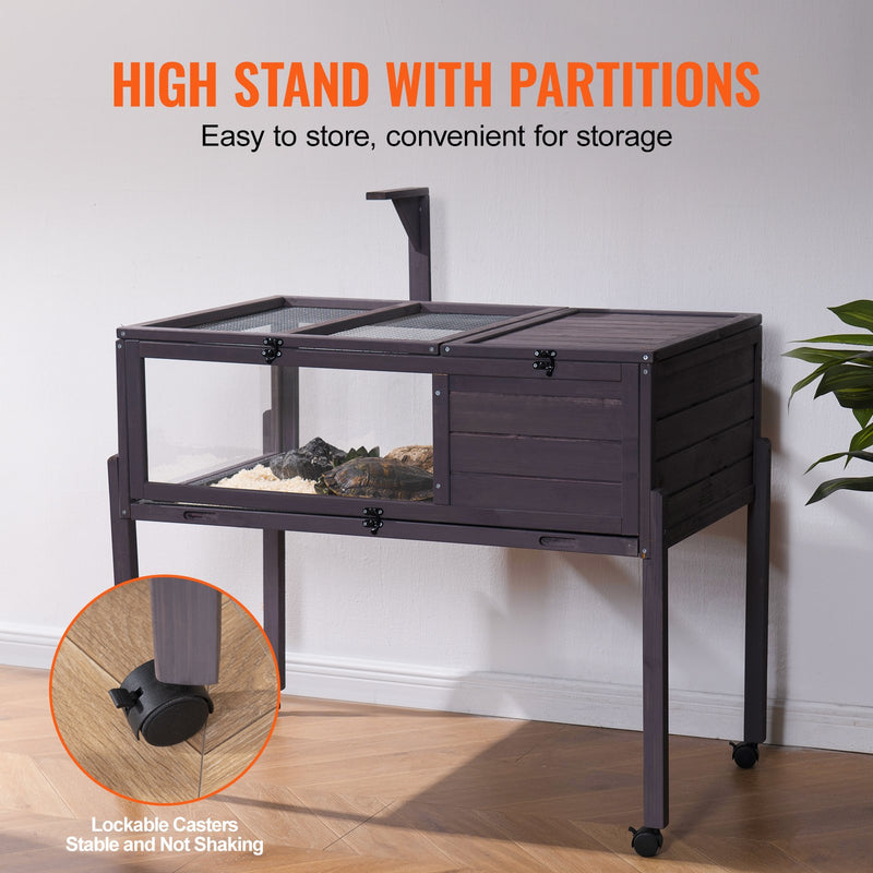 VEVOR koka bruņurupuču mājiņa ar ritenīšiem lietošanai iekštelpās un ārā - piemērota arī čūskām