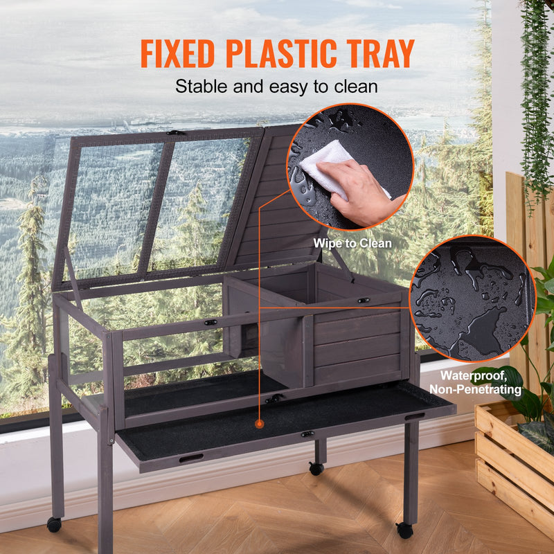 VEVOR koka bruņurupuču mājiņa ar ritenīšiem lietošanai iekštelpās un ārā - piemērota arī čūskām