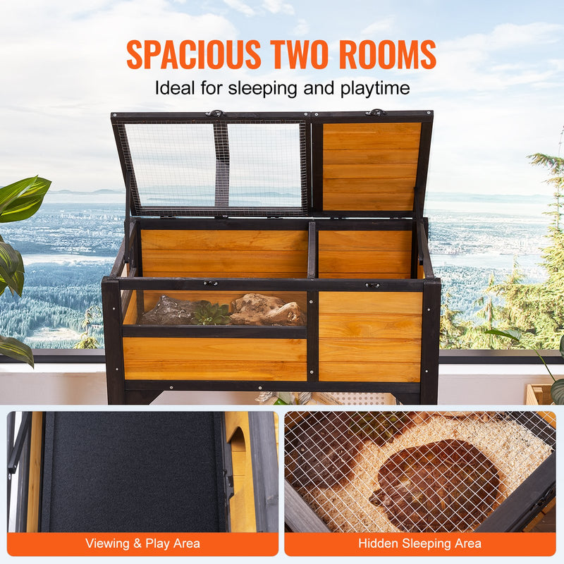 VEVOR koka bruņurupuča māja, 965 × 610 × 330 mm, 2 istabas, piemērota bruņurupučiem, ķirzakām, čūskām un citiem maziem rāpuļiem