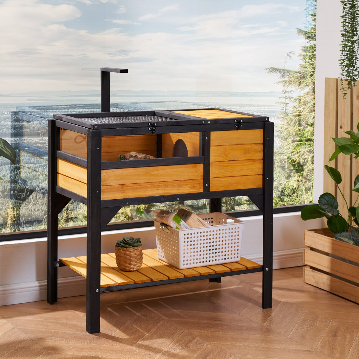 VEVOR puidust kilpkonna- ja roomajamaja 2 sektsiooniga, 96,5 × 61 × 33 cm