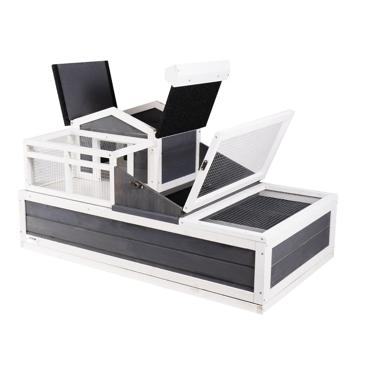 VEVOR Wooden Tortoise House with 3 Compartments, Indoor and Outdoor, 112 × 65 × 61 cm