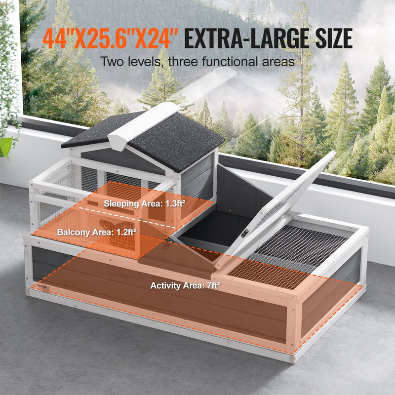 VEVOR bruņurupuču māja ar 3 nodalījumiem, koka, iekštelpām un ārtelpām, 112×65×61 cm