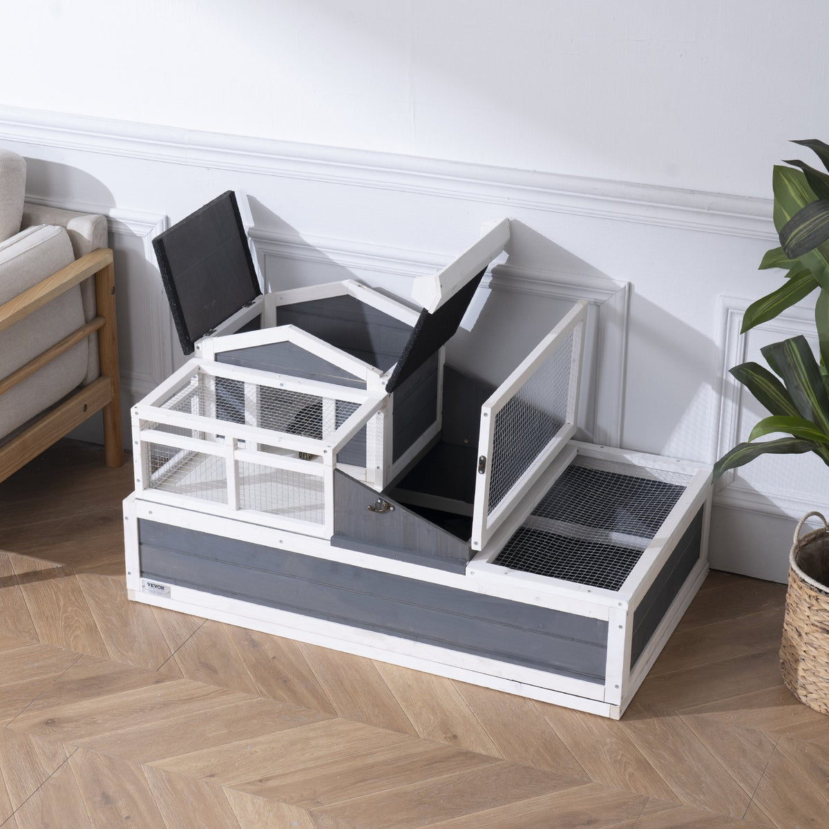 VEVOR Wooden Tortoise House with 3 Compartments, Indoor and Outdoor, 112 × 65 × 61 cm