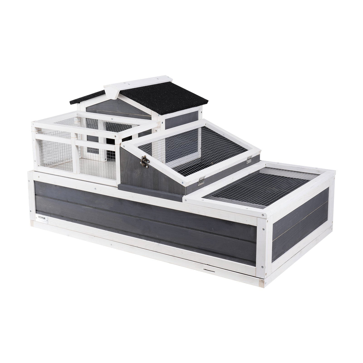 VEVOR Wooden Tortoise House with 3 Compartments, Indoor and Outdoor, 112 × 65 × 61 cm