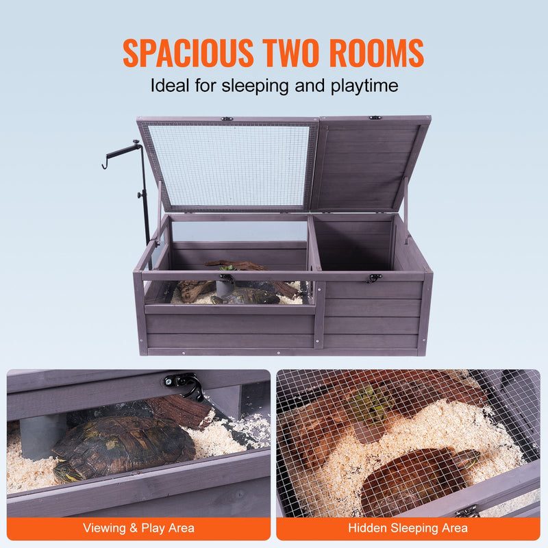 VEVOR Koka bruņurupuča māja ar 2 nodalījumiem, 96 × 61 × 33 cm, iekštelpām un ārtelpām