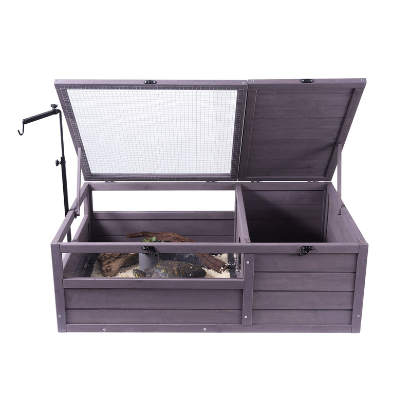 VEVOR Koka bruņurupuča māja ar 2 nodalījumiem, 96 × 61 × 33 cm, iekštelpām un ārtelpām