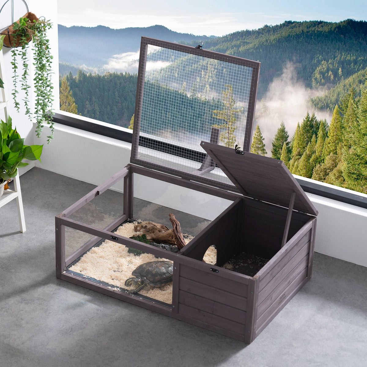 VEVOR puidust kilpkonnamaja 2 sektsiooniga, sise- ja välitingimustesse, 96 × 61 × 33 cm