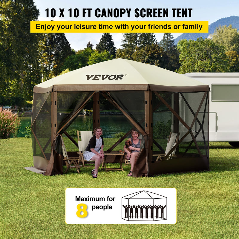 VEVOR 3.05 x 3.05 m nojume – 6-stūru Pop-Up, saules aizsardzība un ūdensnecaurlaidīga, brūna