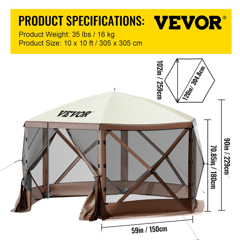 VEVOR 3.05 x 3.05 m nojume – 6-stūru Pop-Up, saules aizsardzība un ūdensnecaurlaidīga, brūna