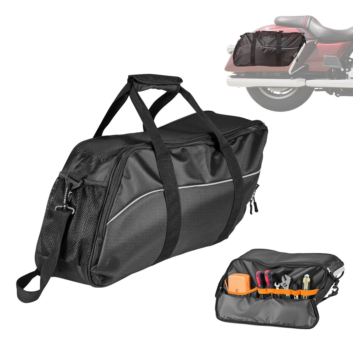 VEVOR motocikla sānu somas ieliktnis, 18 l ceļojumu bagāžas organizatora soma, saderīga ar Harley Davidson Touring 1993–2022 Road Glide, Street Glide, Electra Glide un Road King sānu somām, melna - ZEMLETES.LV