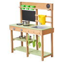 VEVOR koka āra virtuve bērniem ar plītīm, tvertni, izlietni, stādīšanas lāpstiņām, lāpstiņām, kasti, katliem un piederumiem rotaļām mājās, pagalmā vai uz zāliena