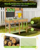 VEVOR koka āra virtuve bērniem ar plītīm, tvertni, izlietni, stādīšanas lāpstiņām, lāpstiņām, kasti, katliem un piederumiem rotaļām mājās, pagalmā vai uz zāliena