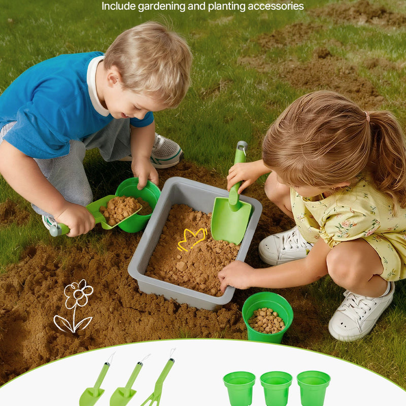 VEVOR koka āra virtuve bērniem ar plītīm, tvertni, izlietni, stādīšanas lāpstiņām, lāpstiņām, kasti, katliem un piederumiem rotaļām mājās, pagalmā vai uz zāliena