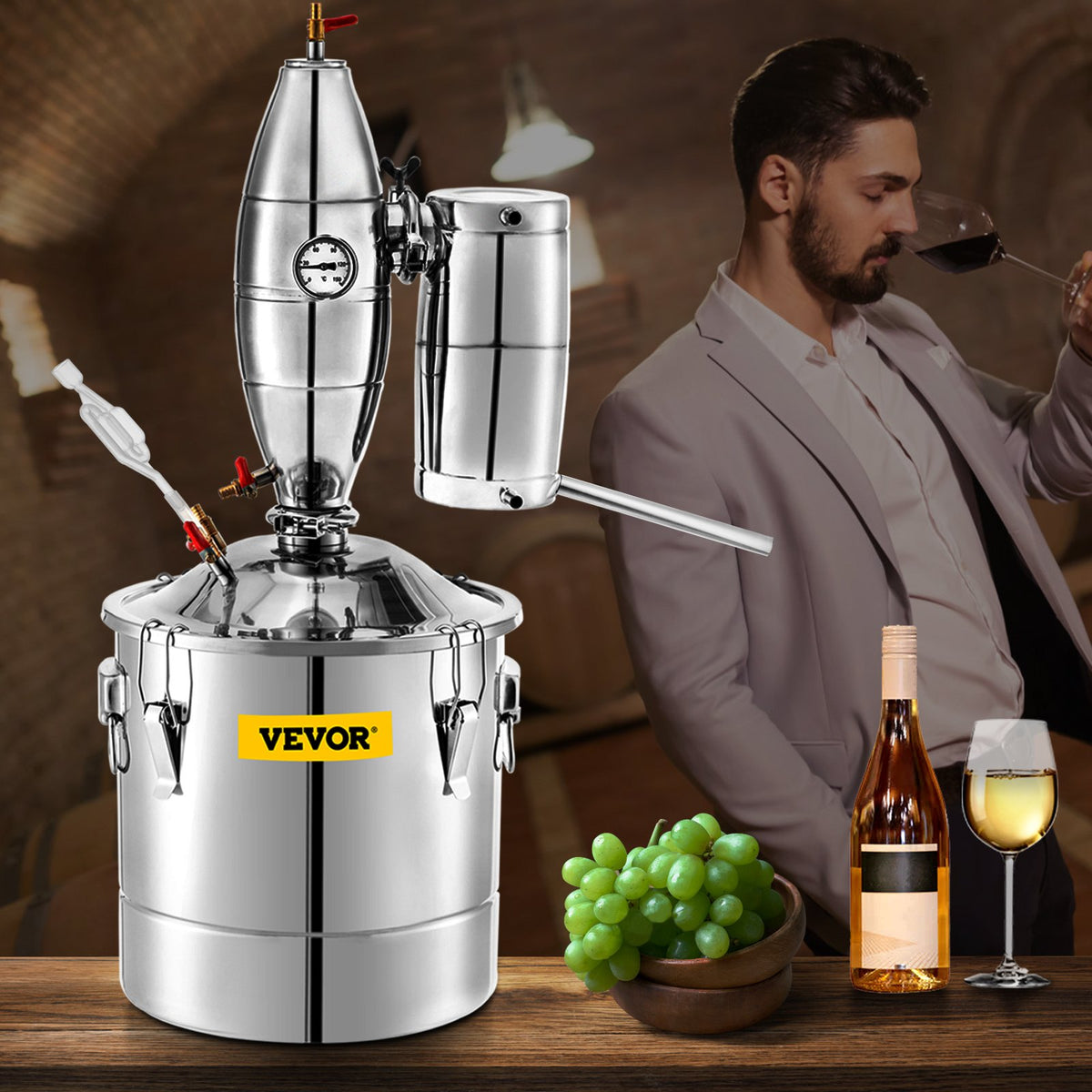 VEVOR Distillation Apparatus 20 l with Thermometer and Circulation Pump, for Alcohol, Oils and Water