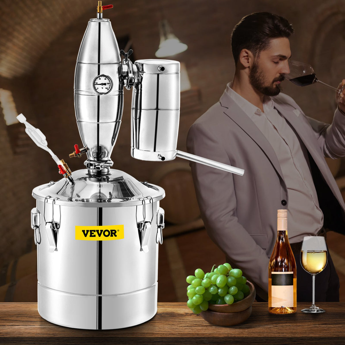VEVOR дистиллятор 30 л с термометром, для алкоголя, эфирных масел и воды