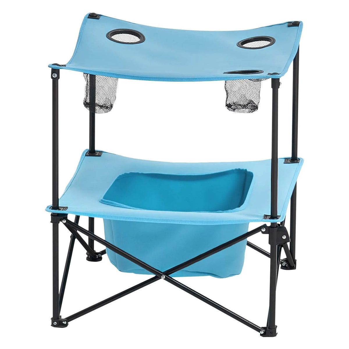 Folding Camping Table, Portable Lightweight Outdoor Picnic Table with 600D Oxford Waterproof Fabric, 4 Cup Holders and Carrying Bag, Suitable for Camping, Travel, Beach and Picnics, Blue