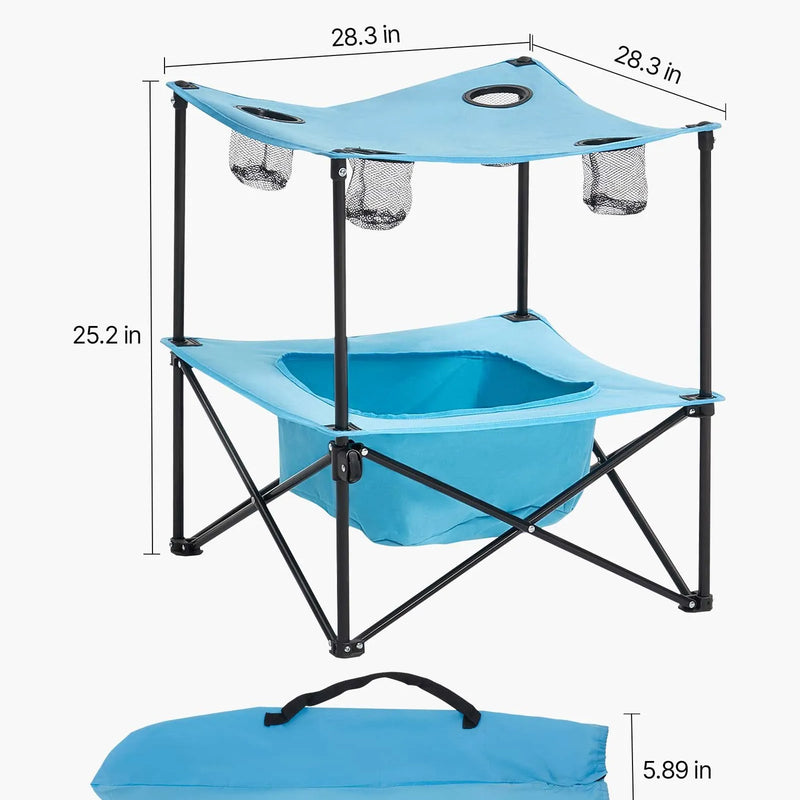 Saliekams kempinga galds, pārnēsājams viegls āra piknika galds no 600D Oksfordas ūdensizturīga auduma ar 4 glāžu turētājiem un pārnēsāšanas somu, piemērots kempingam, ceļojumiem, pludmalei un piknikiem, zils