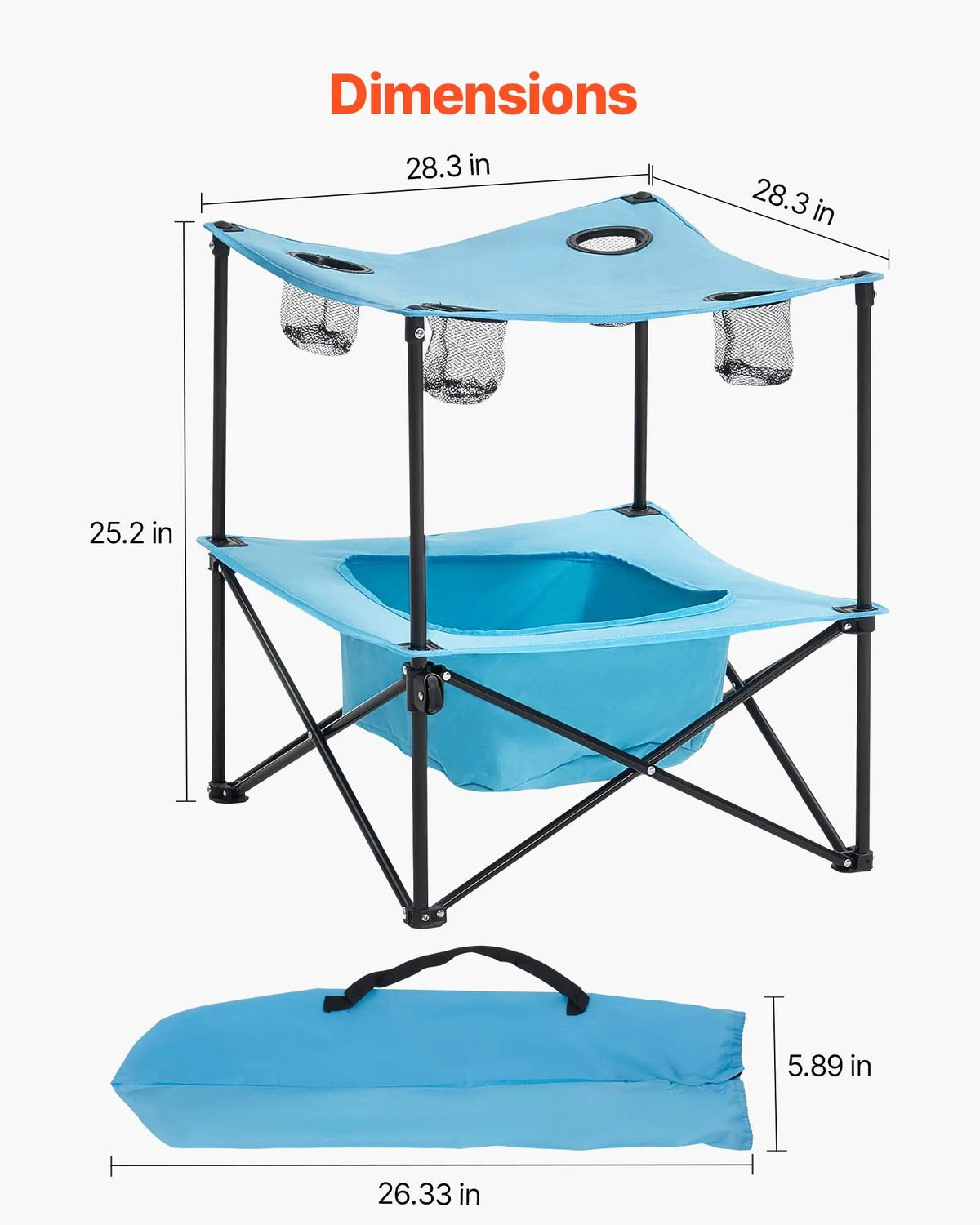 Folding Camping Table, Portable Lightweight Outdoor Picnic Table with 600D Oxford Waterproof Fabric, 4 Cup Holders and Carrying Bag, Suitable for Camping, Travel, Beach and Picnics, Blue