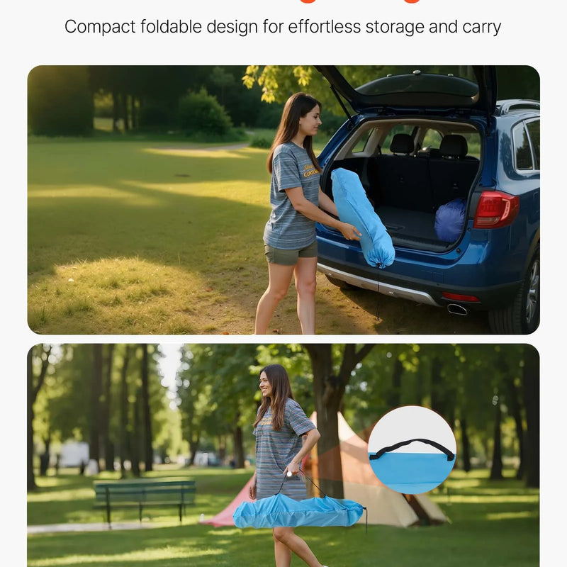 Saliekams kempinga galds, pārnēsājams viegls āra piknika galds no 600D Oksfordas ūdensizturīga auduma ar 4 glāžu turētājiem un pārnēsāšanas somu, piemērots kempingam, ceļojumiem, pludmalei un piknikiem, zils