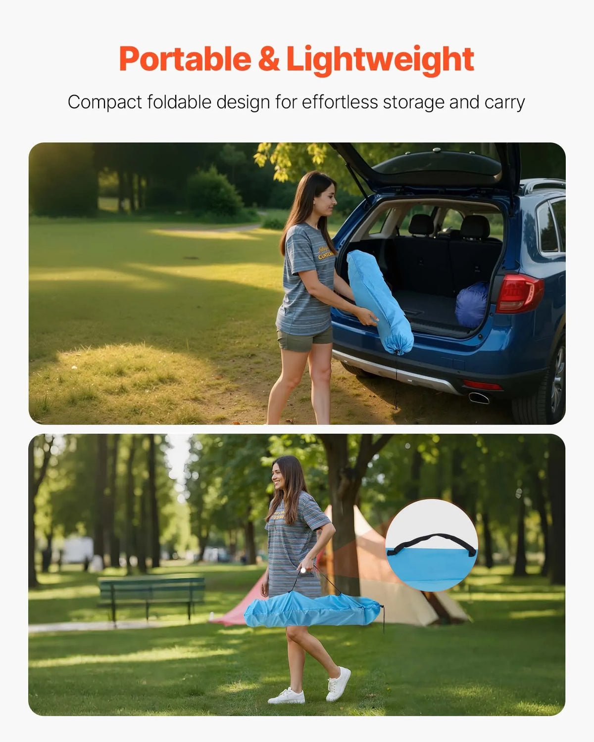 Folding Camping Table, Portable Lightweight Outdoor Picnic Table with 600D Oxford Waterproof Fabric, 4 Cup Holders and Carrying Bag, Suitable for Camping, Travel, Beach and Picnics, Blue
