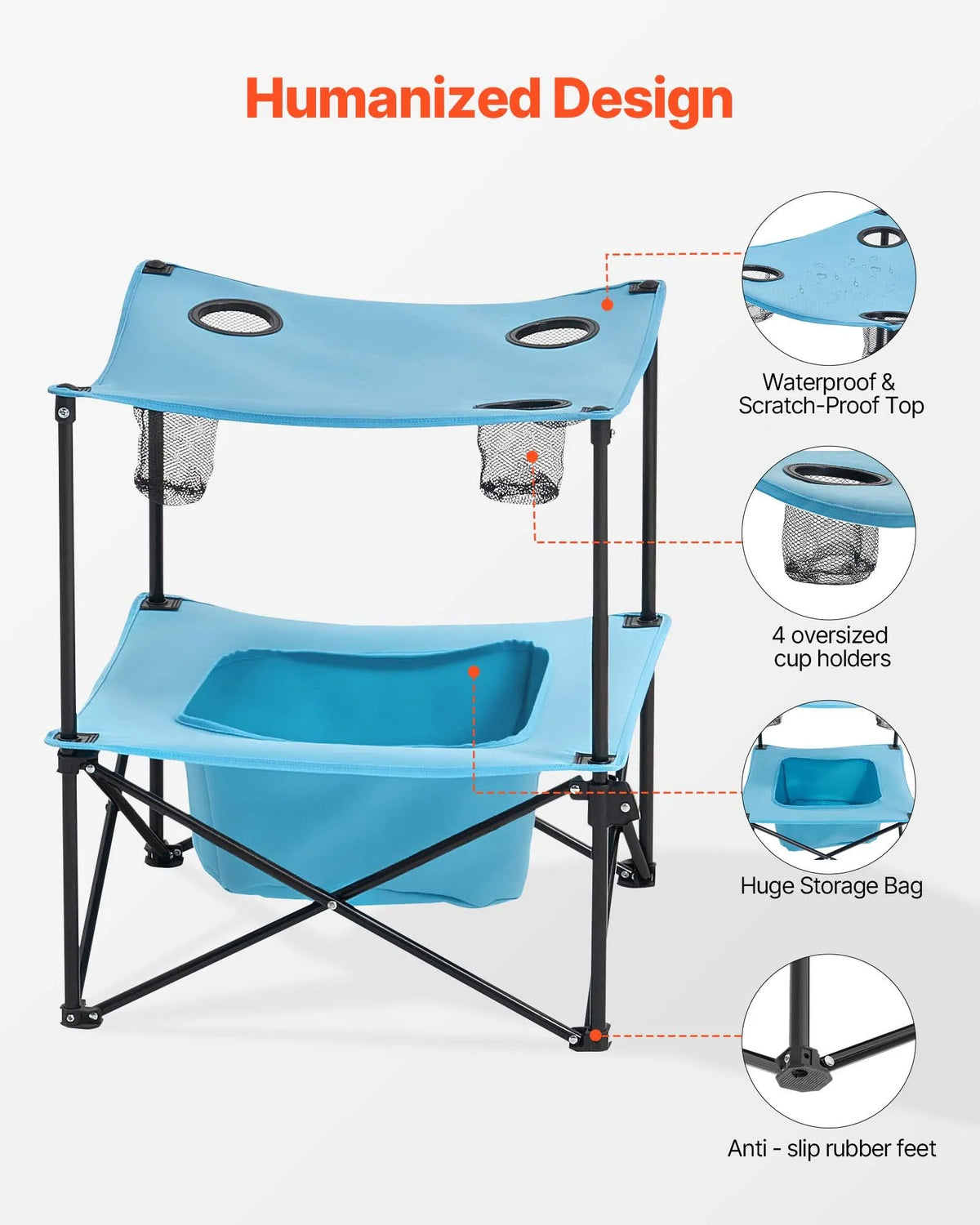 Folding Camping Table, Portable Lightweight Outdoor Picnic Table with 600D Oxford Waterproof Fabric, 4 Cup Holders and Carrying Bag, Suitable for Camping, Travel, Beach and Picnics, Blue
