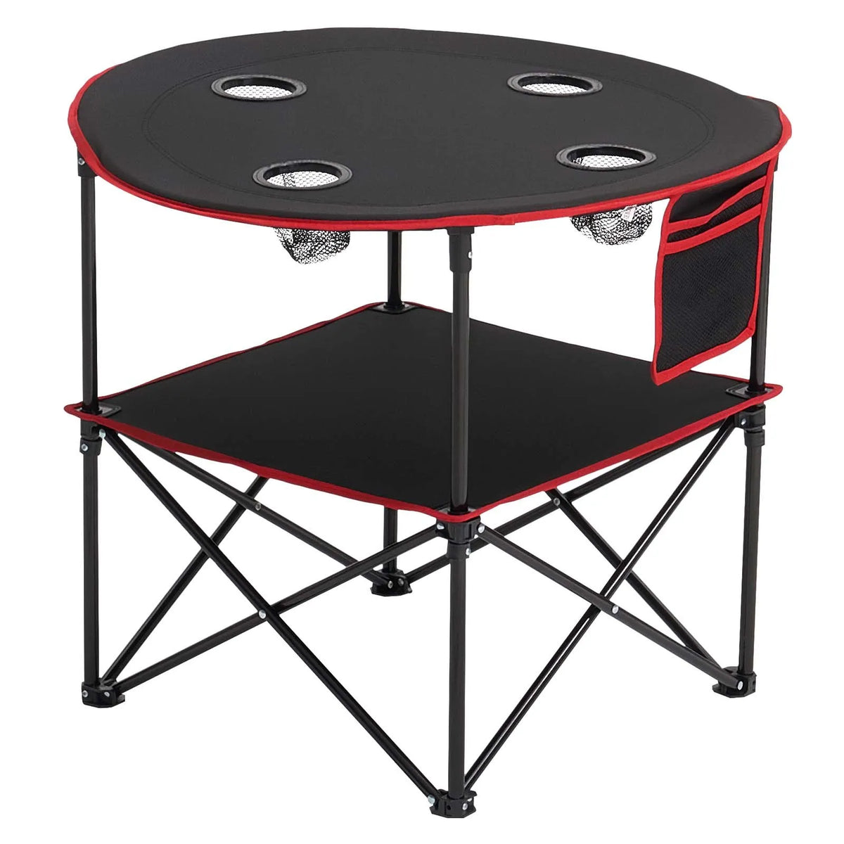 Folding Camping Table, Portable Lightweight Outdoor Picnic Table with 600D Oxford Waterproof Fabric, 4 Cup Holders and Carrying Bag, Suitable for Camping, Travel, Beach and Picnics, Black
