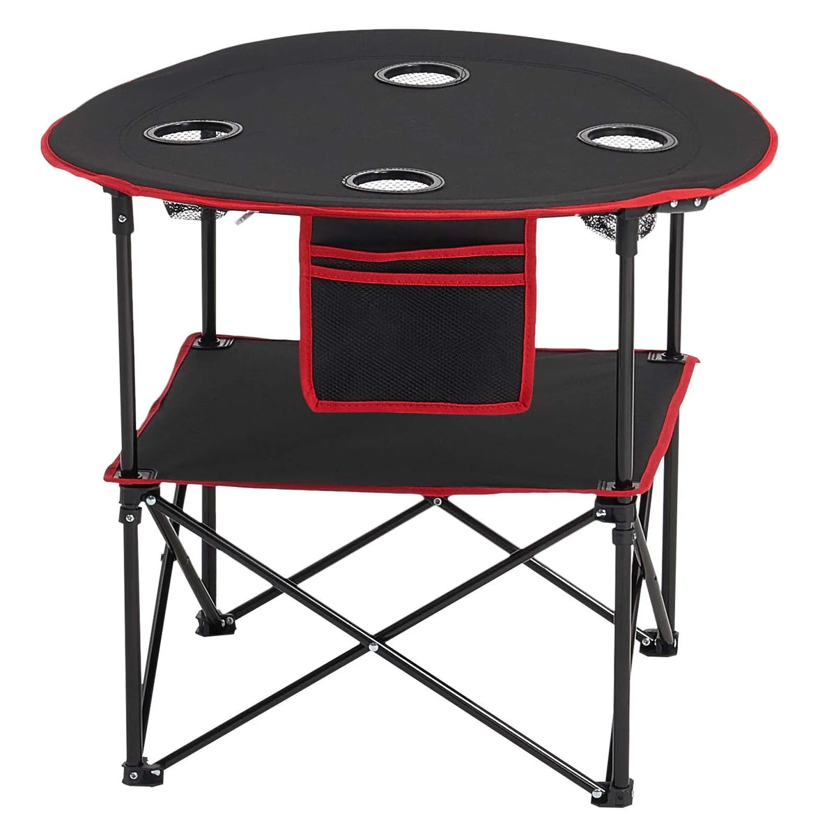 Folding Camping Table, Portable Lightweight Outdoor Picnic Table with 600D Oxford Waterproof Fabric, 4 Cup Holders and Carrying Bag, Suitable for Camping, Travel, Beach and Picnics, Black