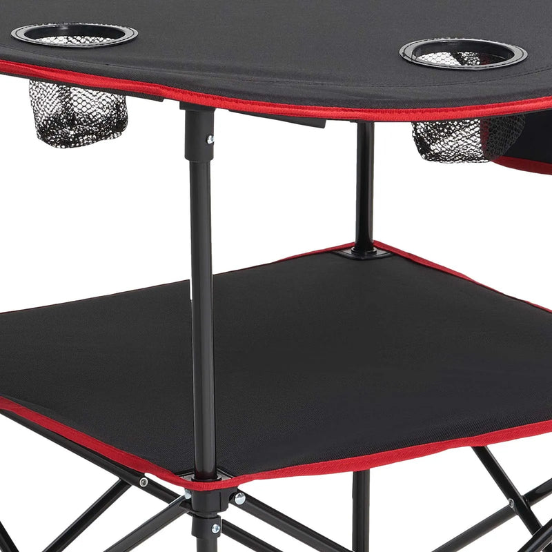 Saliekams kempinga galds, pārnēsājams viegls āra piknika galds no 600D Oksfordas ūdensizturīga auduma ar 4 glāžu turētājiem un pārnēsāšanas somu, piemērots kempingam, ceļojumiem, pludmalei un piknikiem, melns