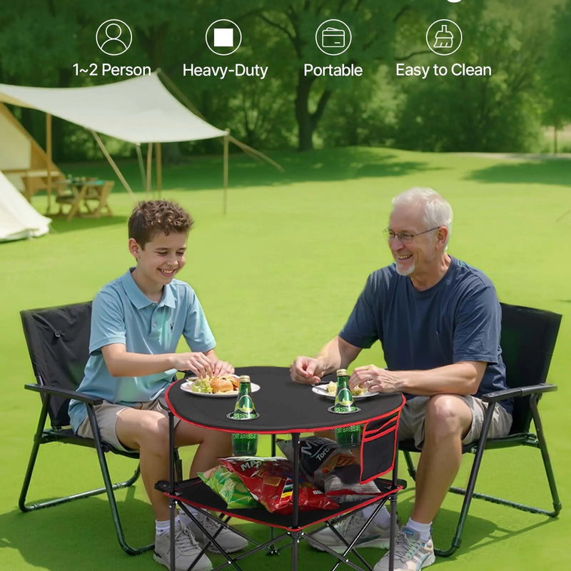 Saliekams kempinga galds, pārnēsājams viegls āra piknika galds no 600D Oksfordas ūdensizturīga auduma ar 4 glāžu turētājiem un pārnēsāšanas somu, piemērots kempingam, ceļojumiem, pludmalei un piknikiem, melns