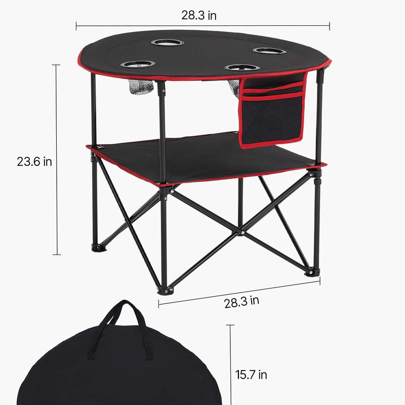 Saliekams kempinga galds, pārnēsājams viegls āra piknika galds no 600D Oksfordas ūdensizturīga auduma ar 4 glāžu turētājiem un pārnēsāšanas somu, piemērots kempingam, ceļojumiem, pludmalei un piknikiem, melns
