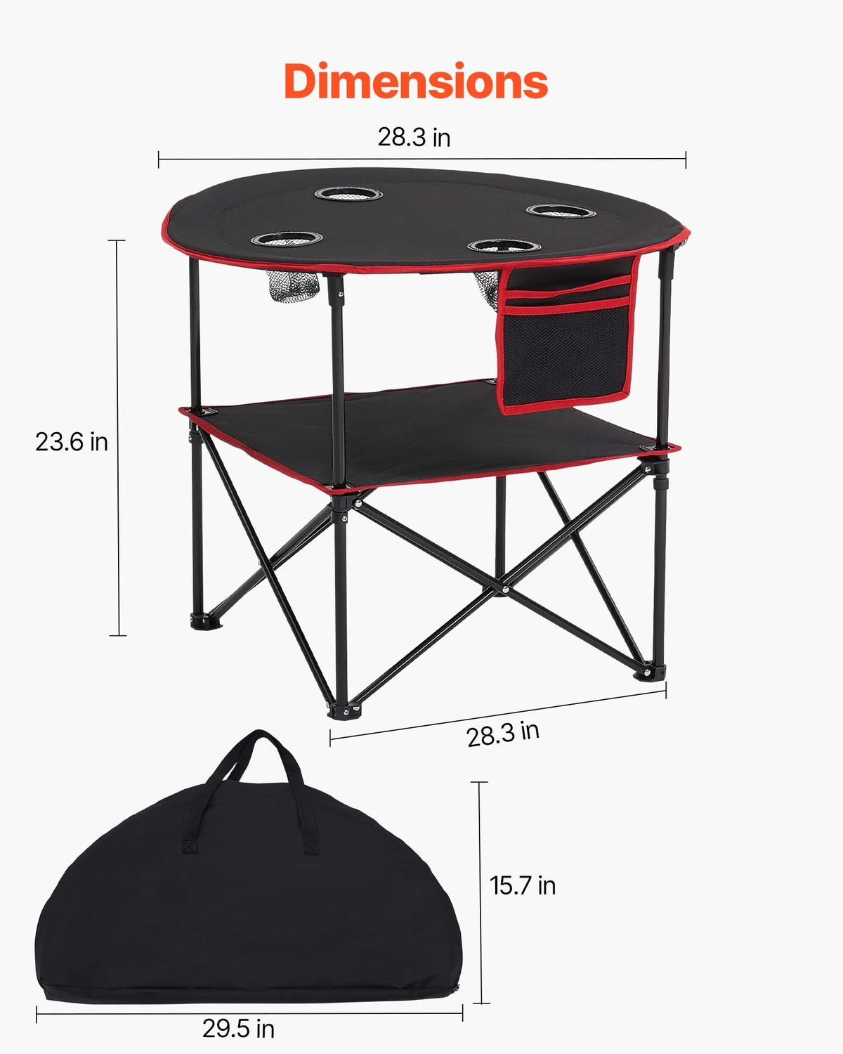Folding Camping Table, Portable Lightweight Outdoor Picnic Table with 600D Oxford Waterproof Fabric, 4 Cup Holders and Carrying Bag, Suitable for Camping, Travel, Beach and Picnics, Black