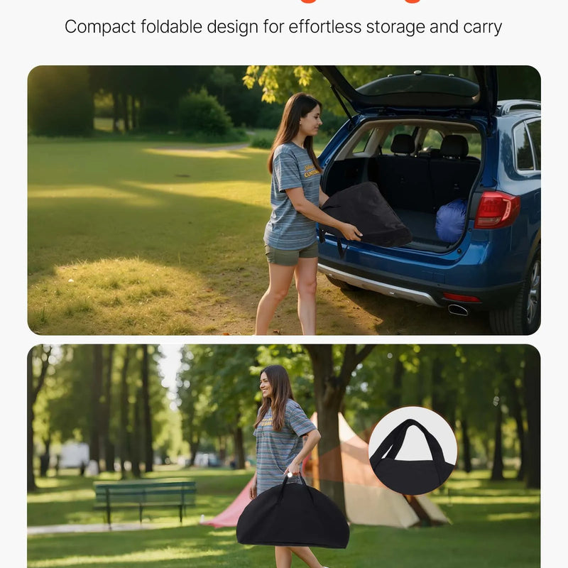 Saliekams kempinga galds, pārnēsājams viegls āra piknika galds no 600D Oksfordas ūdensizturīga auduma ar 4 glāžu turētājiem un pārnēsāšanas somu, piemērots kempingam, ceļojumiem, pludmalei un piknikiem, melns