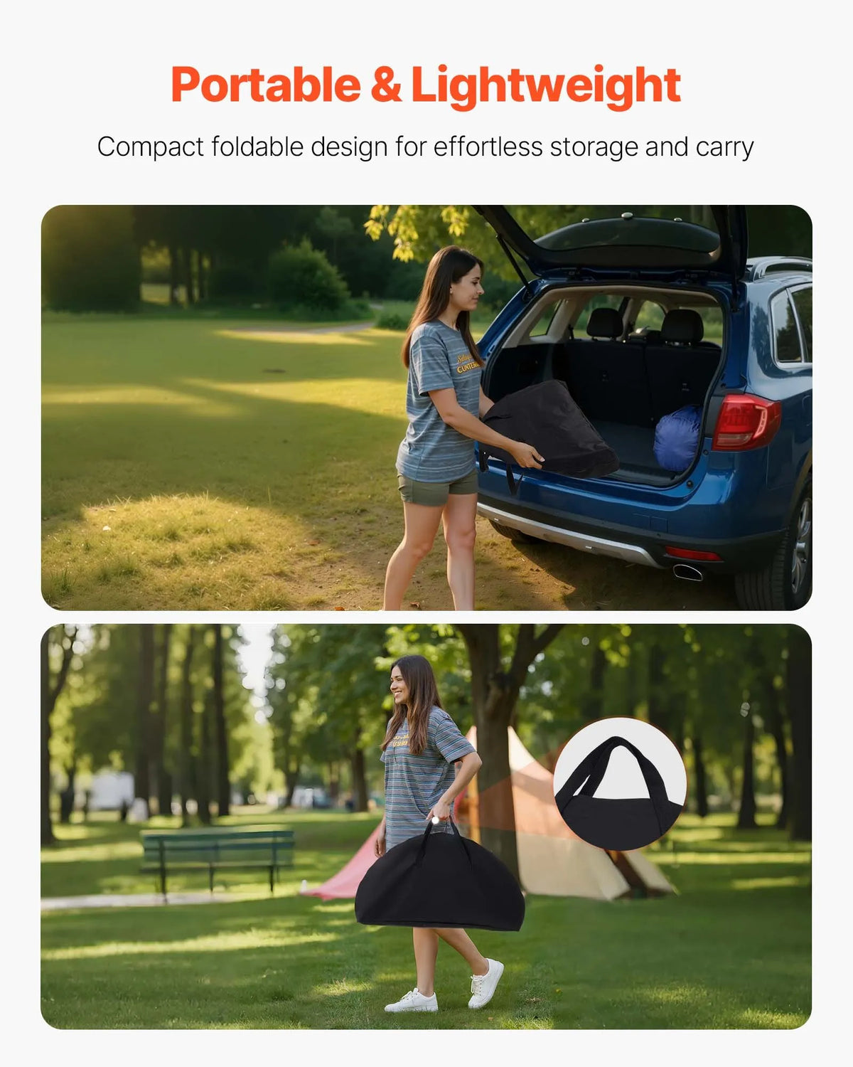 Folding Camping Table, Portable Lightweight Outdoor Picnic Table with 600D Oxford Waterproof Fabric, 4 Cup Holders and Carrying Bag, Suitable for Camping, Travel, Beach and Picnics, Black