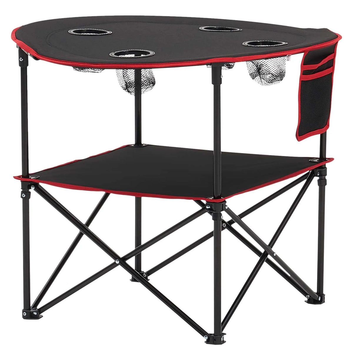 Folding Camping Table, Portable Lightweight Outdoor Picnic Table with 600D Oxford Waterproof Fabric, 4 Cup Holders and Carrying Bag, Suitable for Camping, Travel, Beach and Picnics, Black