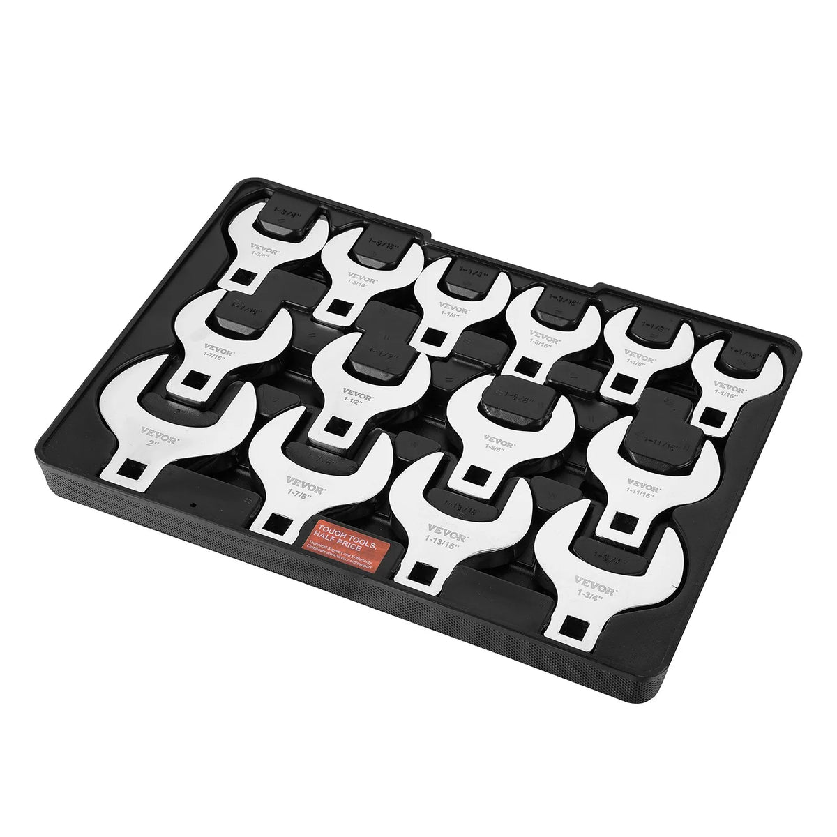 VEVOR Open-End Spanner Set, 12.7 mm Square, 14 Pieces, Sizes 27–51 mm, with Storage Rack, 40Cr Steel with Laser-Engraved Sizes, for Mechanical Maintenance and Repair