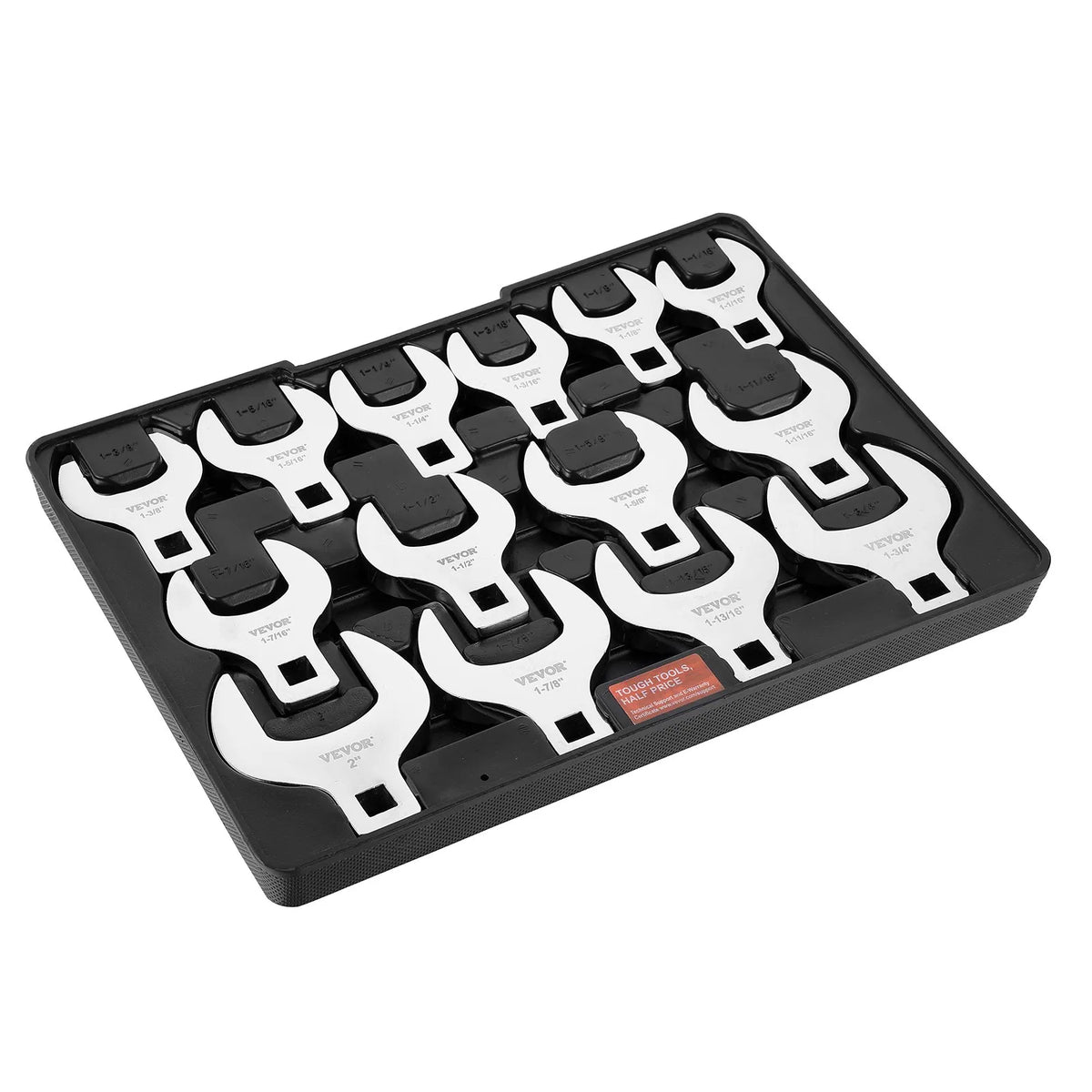 VEVOR Open-End Spanner Set, 12.7 mm Square, 14 Pieces, Sizes 27–51 mm, with Storage Rack, 40Cr Steel with Laser-Engraved Sizes, for Mechanical Maintenance and Repair