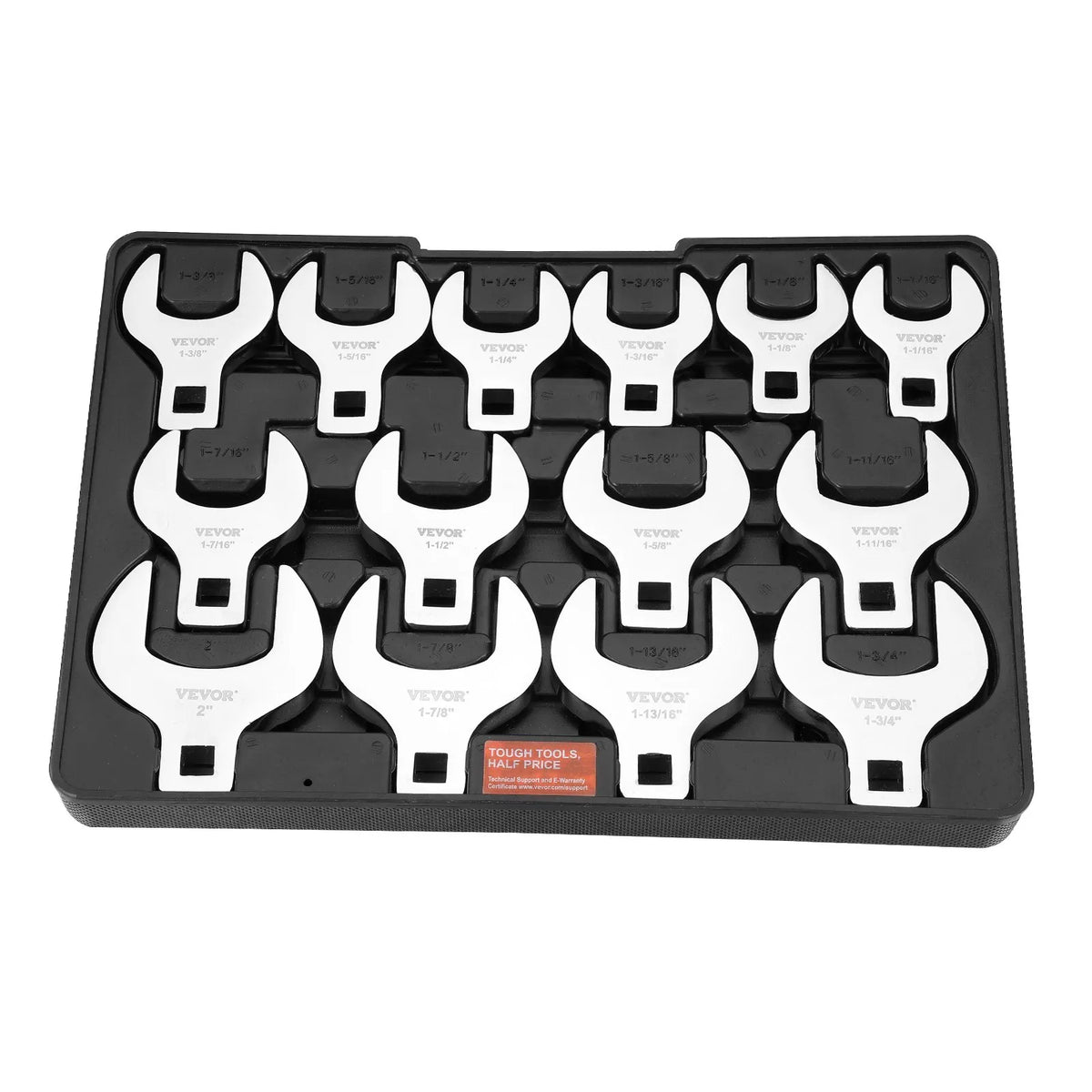 VEVOR Open-End Spanner Set, 12.7 mm Square, 14 Pieces, Sizes 27–51 mm, with Storage Rack, 40Cr Steel with Laser-Engraved Sizes, for Mechanical Maintenance and Repair