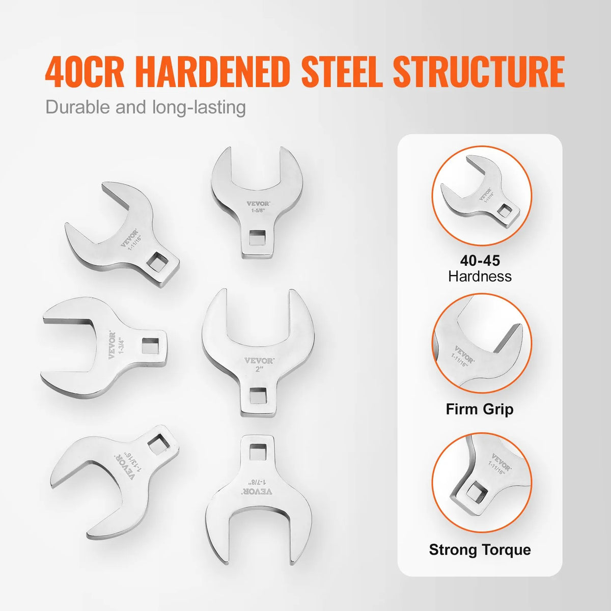 VEVOR Open-End Spanner Set, 12.7 mm Square, 14 Pieces, Sizes 27–51 mm, with Storage Rack, 40Cr Steel with Laser-Engraved Sizes, for Mechanical Maintenance and Repair