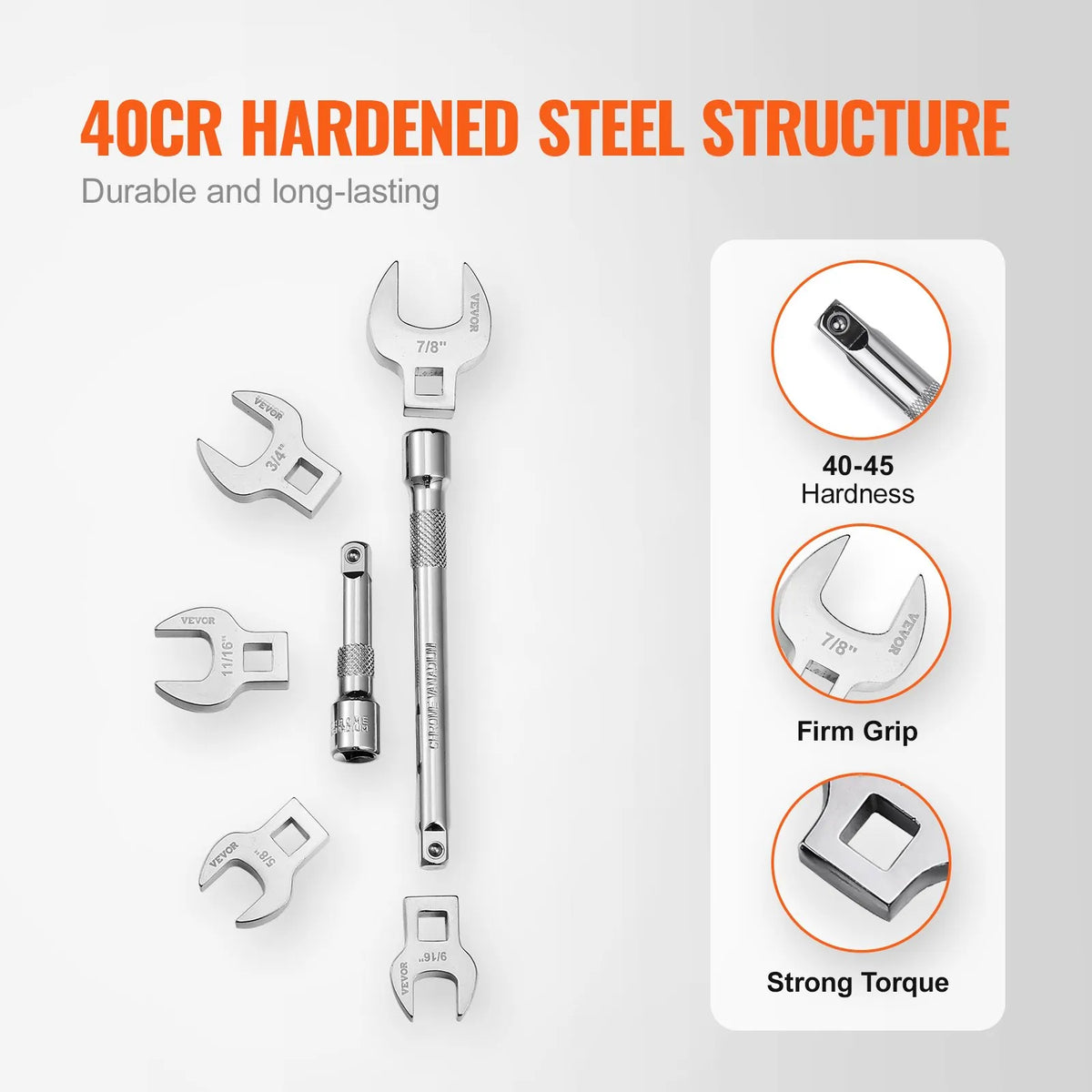 VEVOR Open-End Wrench Set, 3/8" Square Drive, 20 Pieces, with 2 Extensions and EVA Tool Organiser, Sizes 10–22 mm, 40Cr Steel with Polished Chrome Plating