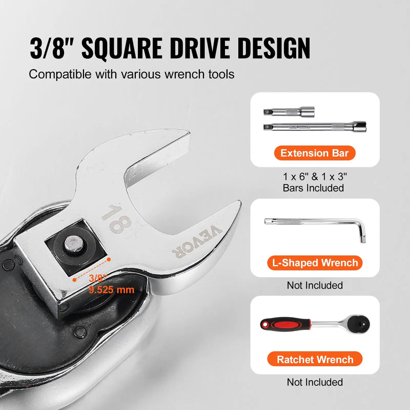 Crowfoot tipa atslēgu komplekts, 9,5 mm pieslēgums, 20 gab. ar 2 pagarinātājiem un EVA organizētāju, SAE 9,5-22,2 mm un metriskais 10-22 mm, 40CR materiāls ar spoguļa hroma pārklājumu