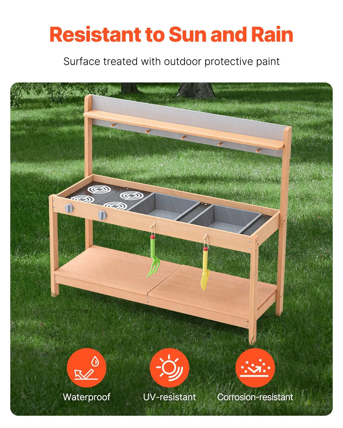 VEVOR Wooden Outdoor Mud Kitchen–Shop for Kids with Stove and Sink, 100 cm
