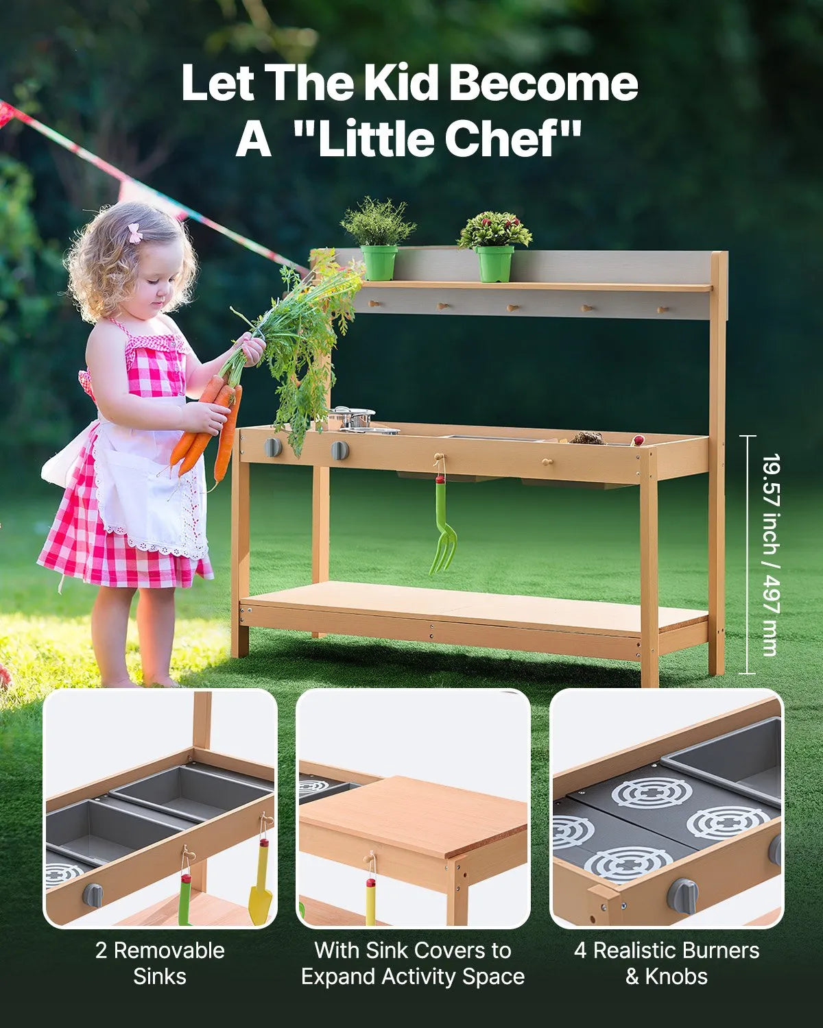 VEVOR Wooden Outdoor Mud Kitchen–Shop for Kids with Stove and Sink, 100 cm